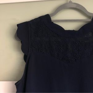 Monetau, Navy Blue Floral Detail Sleeveless Top (NWOT)